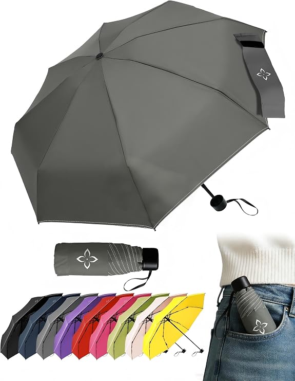 Windproof Travel Mini Umbrella - Small Compact and Portable for Rain & Sun, Manual Open Close with No Rebound for Seniors & Kids, Reflective Design for Night Safety Men & Women