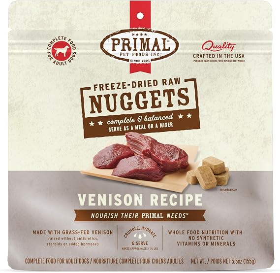 Primal Freeze Dried Raw Dog Food Nuggets, Venison, 5.5 oz
