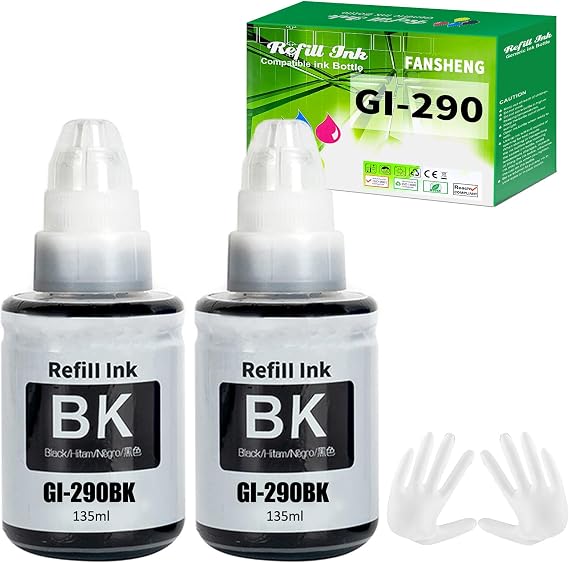 GI-290 Printer Ink for Canon GI290 Ink Refill Bottles Kit, Compatible with Canon PIXMA G3200 G4210 G1200 G2200 Inkjet Printer 170ml 2 Black Printer Ink (2-Pack, High-Capacity Value)