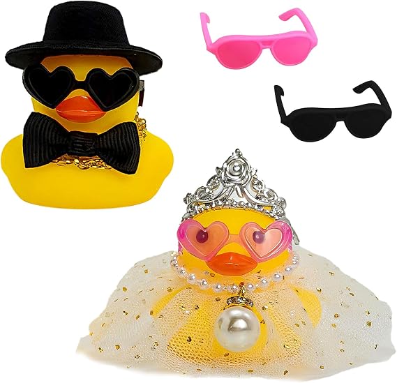Wedding Duckling Couple with 2 Glasses (Pink/Black) Bride and Groom Rubber Duck Mini Couple Duck for Ceremony Gift Souvenir Marriage Blessing Elegant Heartwarming Gift