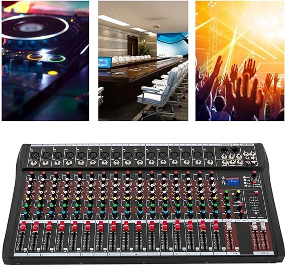 16 Channel Audio Mixer Sound Mixing Console,Professional Mixer for PC Recording Sound Controller Audio Interface w/Bluetooth USB Drive for Professional and Beginners Recording Function (16 Channels)
