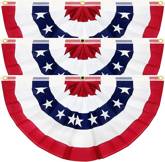 3 Pack USA 250th Anniversary American Pleated Fan Flag 4th of July Decorations, 1.5X3 Ft American Flags for Outside Patriotic Bunting flags outdoor Red White Blue Memorial Day Independence Day Decor