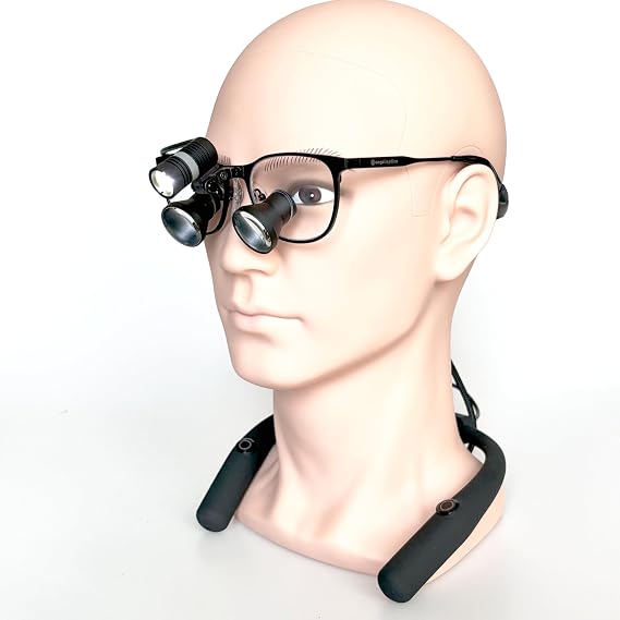 2.5X 3X 3.5X Optional Songzi Optics Customized Titanium Frame TTL Dental Surgical Loupes with Light Neckband Battery Pack (Magnification:2.5X, Near Pd 56mm)