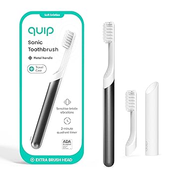 quip Adult Electric Toothbrush - Sonic Toothbrush with Travel Cover & Mirror Mount, Soft Bristles, Timer, and Metal Handle - Slate