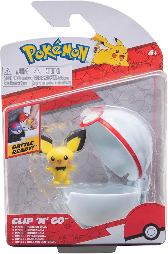 Pokemon PKW2659 - Clip'n'Go Pokeball - Pichu & Premier Ball, Official Pokeball with Detailed 5 cm Figure