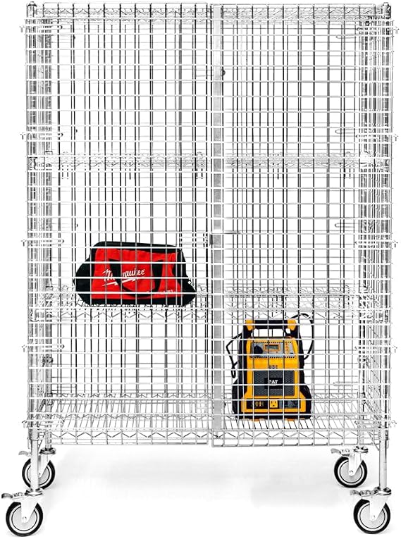 Shelving Inc. 24" d x 60" w x 70" h Chrome Wire Security Cart w/ 2 Shelves