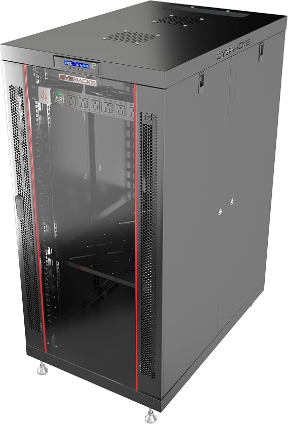 19" Server Rack Cabinet 22U 35" Deep Network Cabinet Enclosure with Glass Door, Locking Panels, Cooling Fans, PDU & Shelf, IT Rack for Servers, Switches, AV Equipment