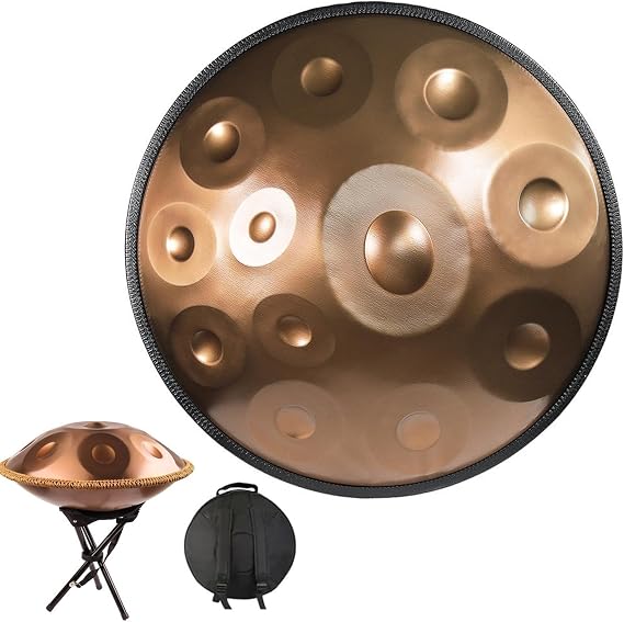 Hand pan drum 440hz/432hz Durable Adults Handpan Drum Instrument In D Minor Prremium Steel Hand Pan Drum 12/10 Notes D3 A Bb C D E F G A Brass Surface For Gift Meditation ( Color : Gold-440H , Size :