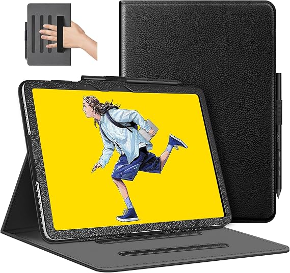 Case for Wacom MovinkPad 11 Drawing Tablet 11.45", Premium PU Leather Folio Cover with Multi-Angle Stand/Hand Strap & Magnetic Closure and Pen Loop (Black)