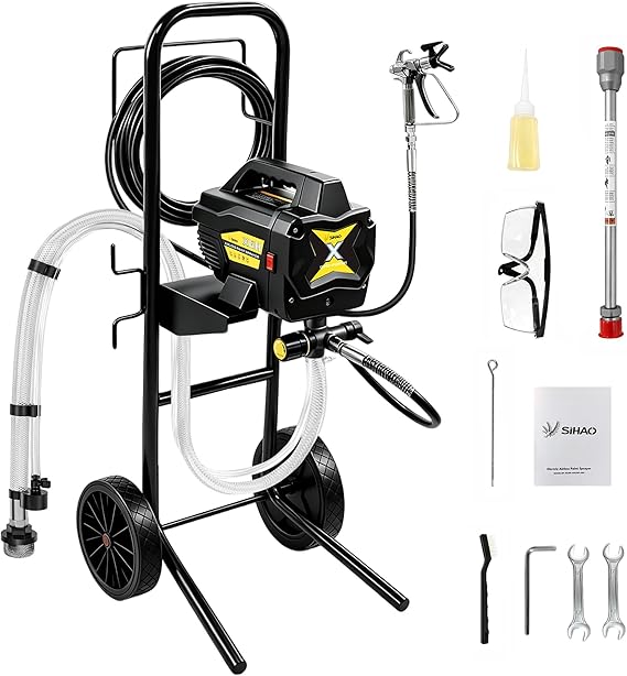Airless Sprayer, 650W 2900PSI High Pressure Airless Paint Sprayer with Wheels, Extension Rod & Tip Sets, Electric Spray Paint Machine for Home Interior, House Exterior, DIY Painting Projects