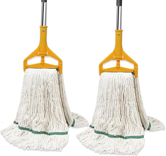 2 Pack 20 Oz Commercial Cotton Mop with 63 Stainless Steel Handle, Heavy Duty Industrial Wet Mop for Floor Cleaning, Commercial Grade Mop for Home, Office, Garage, Tile & Hardwood Floors