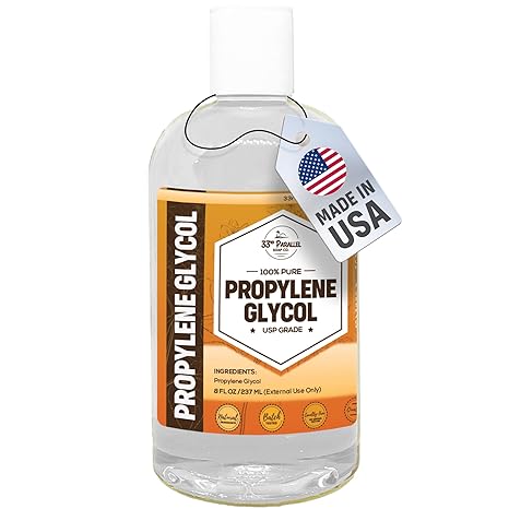 Propylene Glycol USP Grade (8 oz) Non-GMO Moisturizer, Solvent, Emulsifier, Humectant, Soaps, Lotions, Antifreeze, Fog Machines | Highest Purity Manufactured in USA | 8 FL OZ