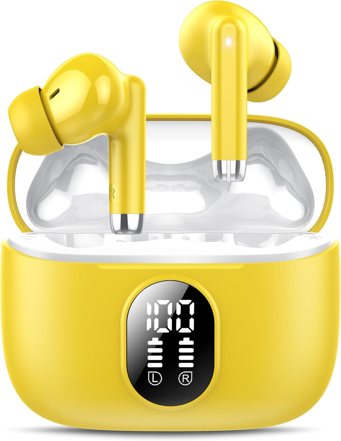 2026 New Wireless Earbuds, QXQ Bluetooth 5.4 Headphones HiFi Stereo with 4 ENC Mic, 40H Mini Ear Buds In-Ear Noise Cancelling Earbuds with LED Screen, Light Bluetooth Earphones for Android iOS, Yellow