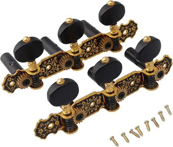 Lovermusic Black & Gold 1 Left 1 Right Guitar Tuner Machine Head Knobs Heads Ratio 1:18 Tuning Pegs for Classical Guitar