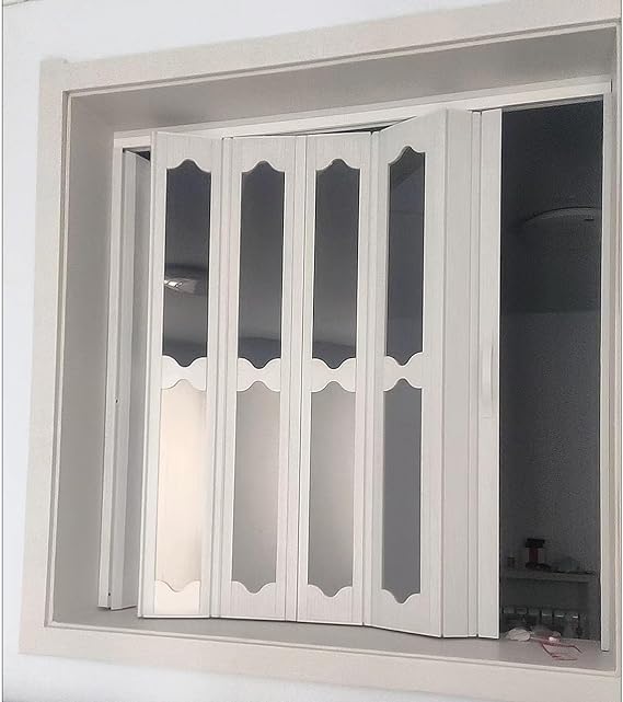Customizable Small Folding Sliding Window, Interior Accordion Door with Handles/Acrylic Glass/Screws, PVC Foldable Door for Attic/Supermarket/Kitchen/Closet(50x35cm/19.7x13.8inch)