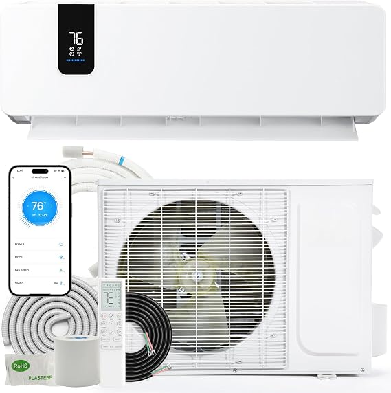 YITAHOME 18 SEER2 9000 BTU Mini Split AC/Heating System, 115V Pre-charged Air Conditioner Heat Pump, Energy Efficient Inverter Split Unit AC, Compatible with Wifi & Alexa, Cool Up to 450 Sq. Ft