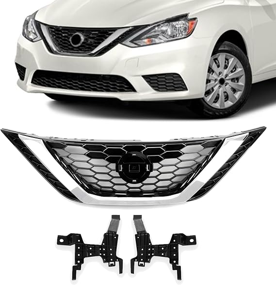Front Bumper Grille Black Honeycomb Grill With Chrome Assembly For 2016 2017 2018 Nissan Sentra NI1200279 62310-3YU0A