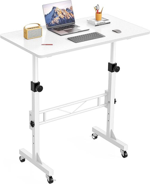 HOMIDEC Standing Desk, 32 Inch Portable Small Desk Adjustable Height, White | Rolling Home Office Desks with Wheels, Sit Stand Desk for Bedroom Walking Pad Home Office Small Space