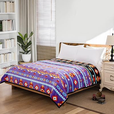 Native Collection Southwest Design 7 Lakes Silk Touch Reversible Super Soft Ultra Comfort Plush Blanket Twin Size Purple