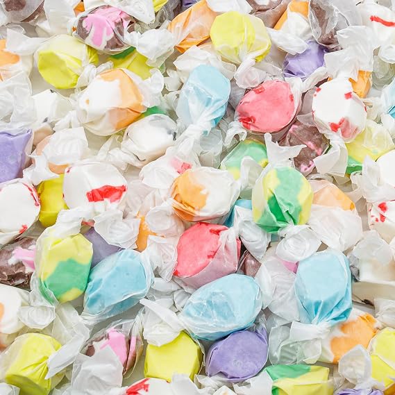 SALT WATER TAFFY 8 oz 10 Assorted Flavors, Individually Wrapped, Bulk Old Fashion Candy in Resealable Bag, Gluten Free, Kosher Dairy