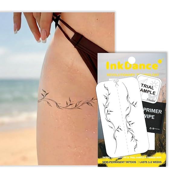 Semi-Permanent Tattoo, Serene Flowing Ivy, Long Lasting Temporary Tattoos for Women & teens, Waterproof Plant-Based Ink, Lasts 1-2 Weeks, Color Develops in 24 Hours D319, Set of 2