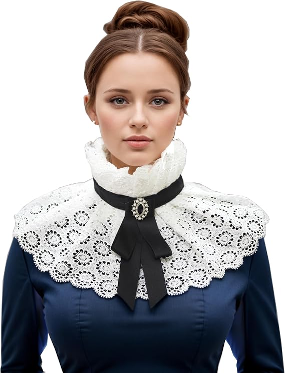 Medieval Retro Bowknot Neck Collar Victorian Renaissance Handmade Lace Ruffled Neck Collar Costume Cosplay Props