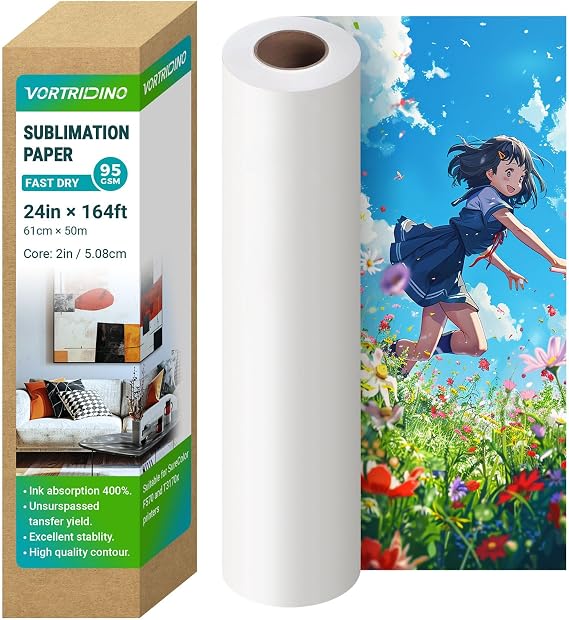 VortriDino 24in x 164ft Sublimation Paper Fast Dry Dye Sublimation Paper Roll 2" Core for E) P*Son F570 / F570 PRO Heat Transfer Printing, 95gsm