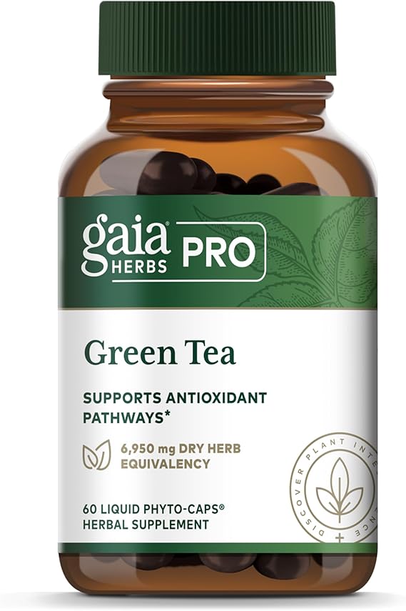 GAIA HERBS PRO Green Tea - Heart Health & Antioxidant Support Supplement* - Health Supplement with Green Tea Leaf Extract - Vegan, Gluten-Free, Soy-Free - 60 Liquid Phyto-Caps (30 Servings)