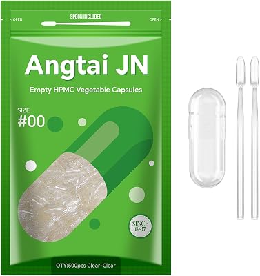 Empty Capsules,AngtaiJN 500 Count Clear Vegetarian Capsules,Size 00 DIY Pill Capsules Filling Empty Caps,with Micro Lab Spoon,Kosher,ISO9001,Gluten Free, Halal Certified,Non-GMO Certified