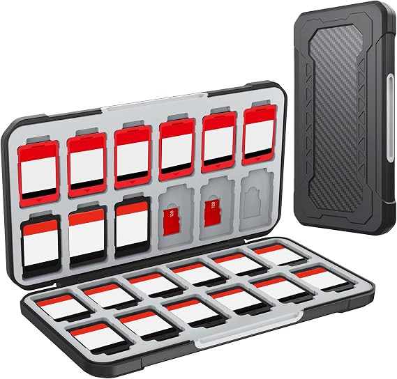 HEIYING Switch Game Case for Nintendo Switch 2/Lite/OLED, Black Memory Storage Holder Case with 24 Game Card Slots and 24 Micro SD Cards Slots