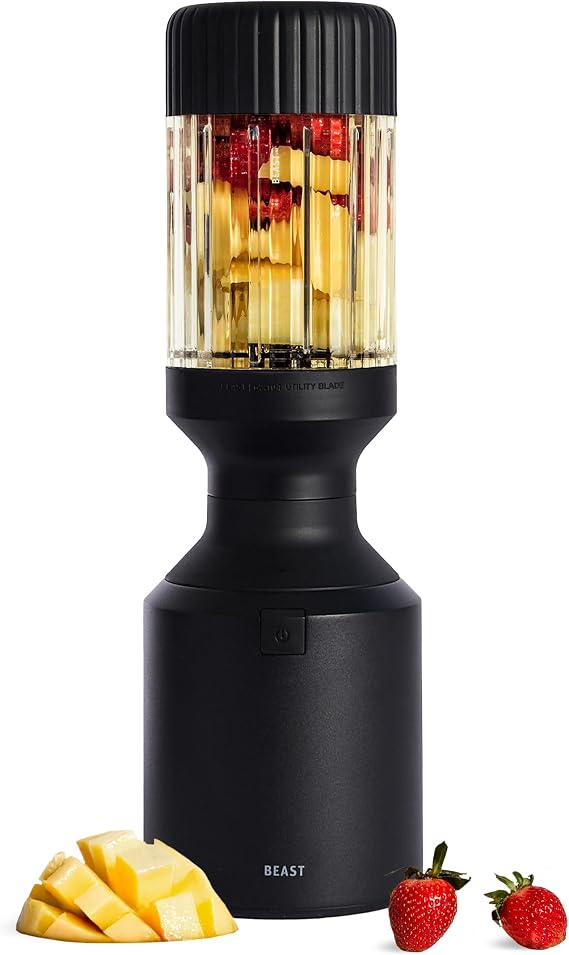 Beast Mega 1200 Countertop Blender, Carbon Black, 1200W | Smoothies, Shakes, Sauces, Dips & Soups, Blends Ice & Frozen Fruit, Extra Lids & Straw System, 120V