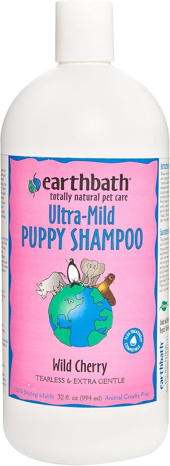 earthbath, Ultra-Mild Wild Cherry Puppy Shampoo - Extra Gentle & Tearless Dog Shampoo, Made in USA, Deodorizing Dog Wash, Cruelty Free Puppy Supplies, Shampoo for Smelly Dogs - 32 Oz (1 Pack)