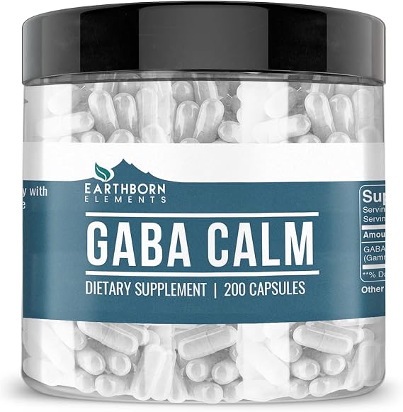 Earthborn Elements GABA (Gamma Aminobutyric Acid) 200 Capsules, Pure & Undiluted, No Additives
