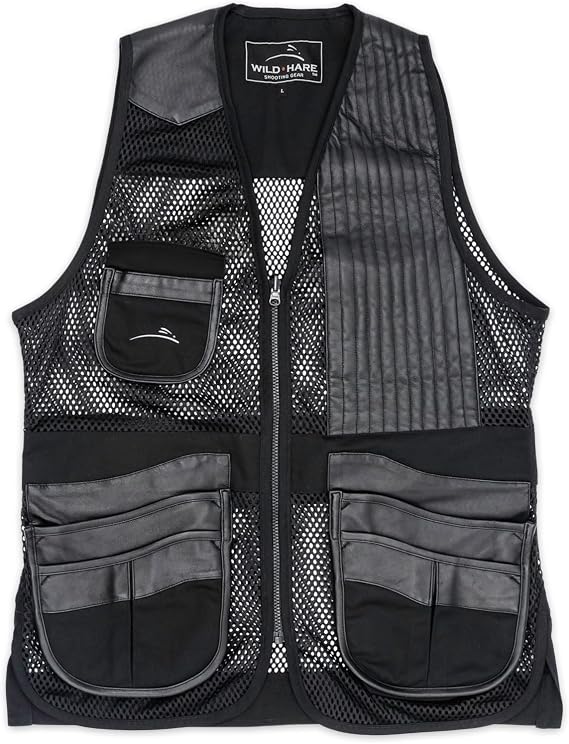 Wild Hare Shooting Gear Range Vest, Leather Trim, Black