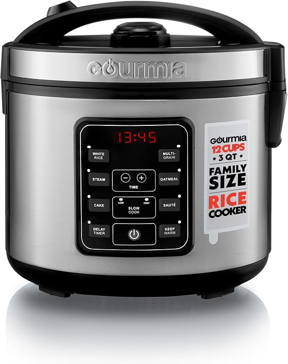 Gourmia Rice Cooker 6 Cup Uncooked / 12 Cup Cooked, Stainless Steel