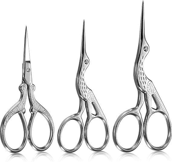 3 Pieces Stork Scissors Stainless Steel Crane Design Sewing Scissors Embroidery Scissors Tailor Scissors Dressmaker Shears for Sewing, Craft, Needle Work, Art Work and Everyday Use (Silver)
