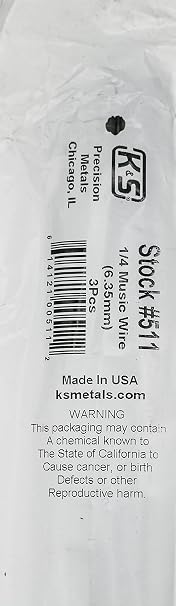 K&S 511 Music Wire, 1/4" OD x 36" Long, 3 Pieces, Made in The USA