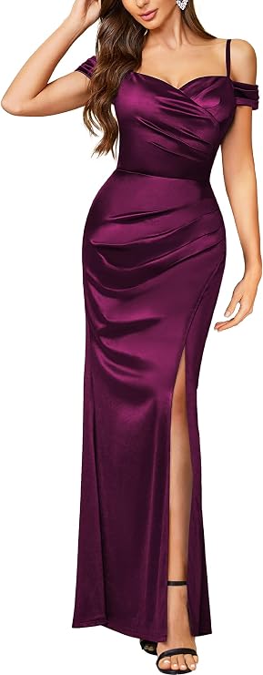 Miusol Women's Sexy Off Shoulder Satin Evening Party Maxi Dress