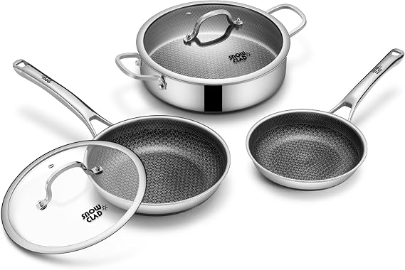 SNOWCLAD Saute Pan Set,Hybrid Non Stick 5 Quart Everyday pan,10 inch skillet,8 inch skillet,Chicken Fryer, PFOA Free Cookware,Deep Frying Pans with Lid,Dishwasher and Oven Safe,Works on All Cooktops