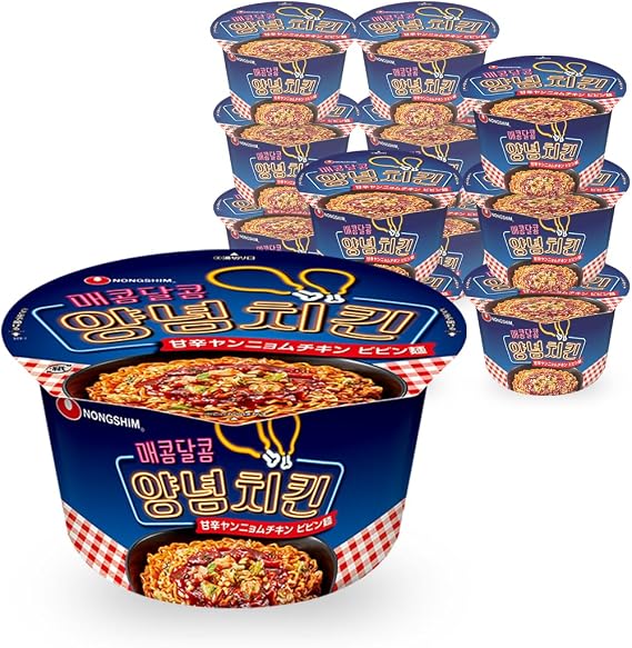 Nongshim Official Sweet and Spicy Yanyum Chicken Bibin Noodles, Set of 12, Korean Couples Ramen, Korean Ramen, Korean Cup Noodles