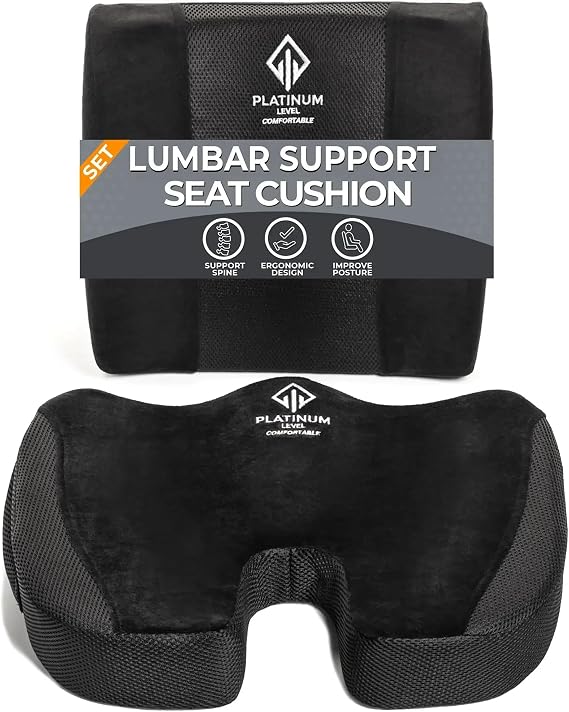 Ergonomic Memory Foam Lumbar & Seat Cushion Back,Tailbone Pain Relief
