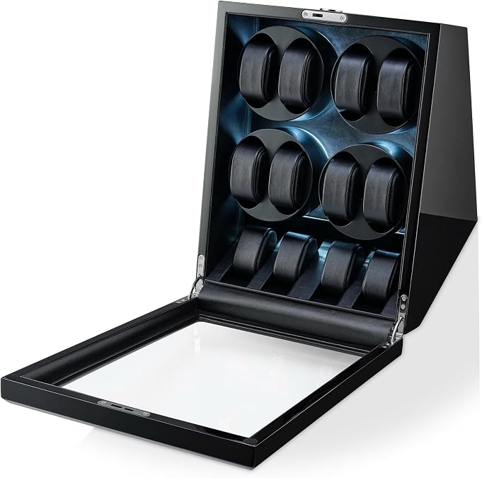 TIMECUBE 8 Watch Winder with 4 Storage Slots, LED Light and Automatic Motor-Stop