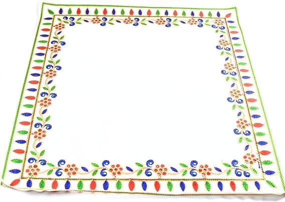 Kanku Pagla Cloth/Rumal,Decorative Embroidered Kutchchi Work Kanku Pagla Cloth,Wedding Rituals,Welcome Bride/Chhathi Puja (Blue Green Square)