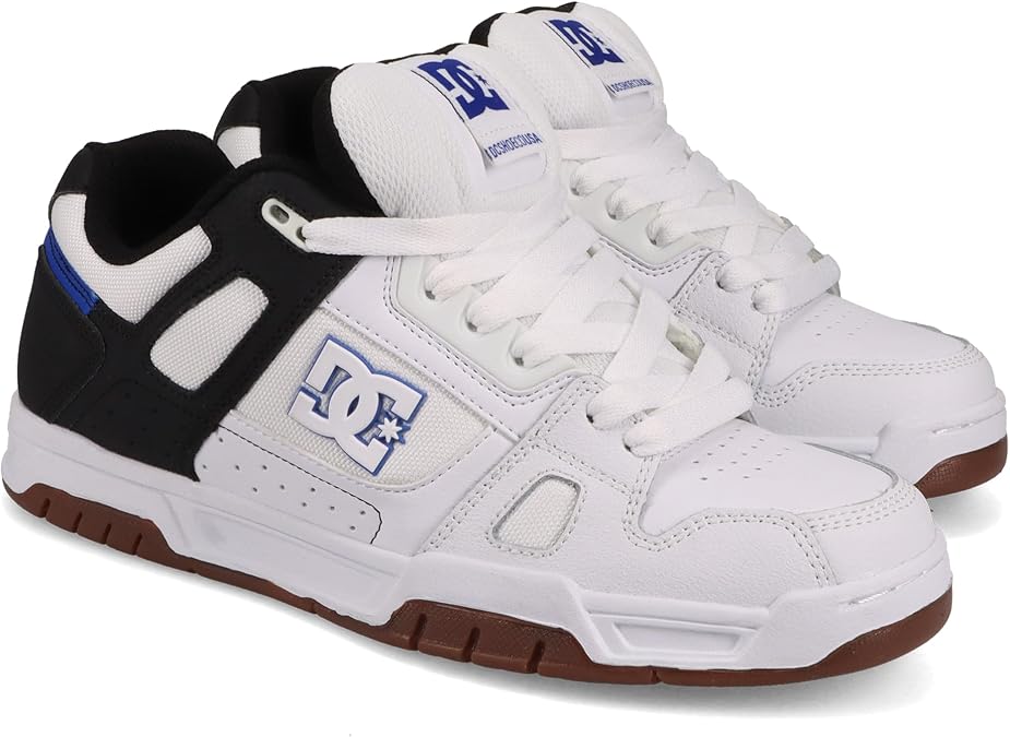 DC Men's Stag Skate Shoe, White/Black/Blue/Gum, 8
