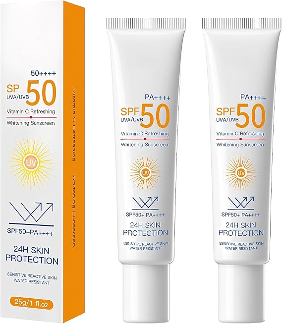 SUNSCREEN 2 Pcs Sunscreen SPF 50 Protection, Vitamin C Face Sun Cream SPF 50,Face Moisturiser for Daily & Outdoor Use,Lightweight & Quick Absorption