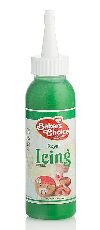 Green Cookie Icing - Ready to Use Royal Icing for Cookies - Decorating Squeeze Bottles with Piping Tube For Cookies, Cakes, Cupcakes and Treats - 3.7 oz. - Bakers Choice