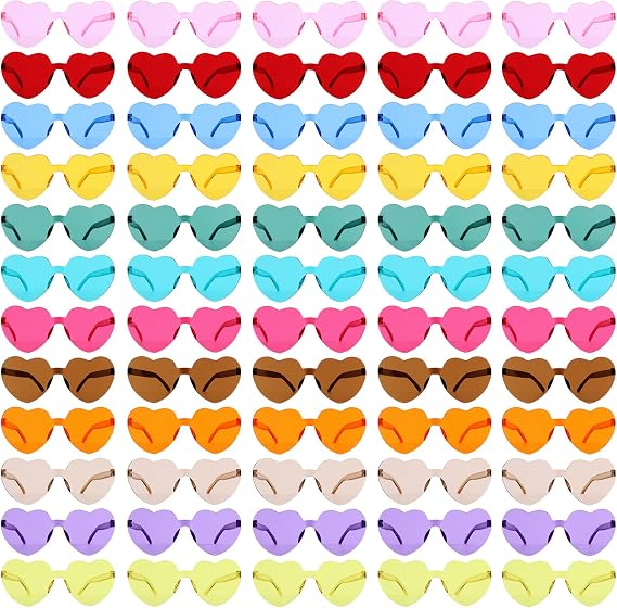 60 Pairs Heart Shaded Sunglasses, Rimless Candy Color Glasses Party Favors and Party Props for Kids Teens Adults