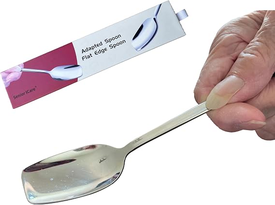 Silverware Adaptive Spoons for Parkinson's - Utensils for Elderly, Disabled, Adults, Parkinson's Patients, Handicapped, Non-Weighted Flat Edge Spoon by Senior ICare