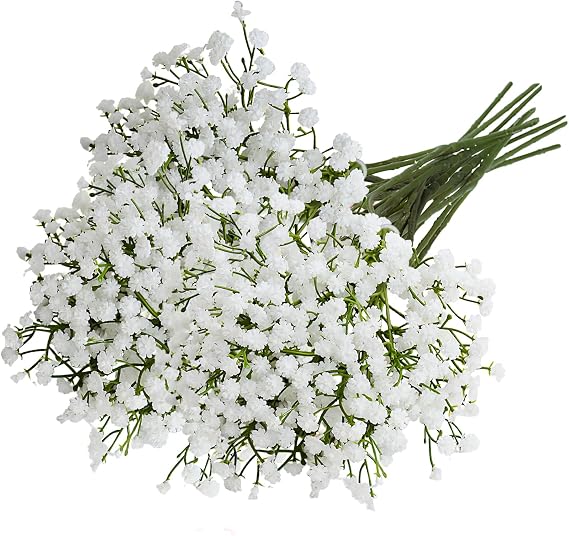 10 Pcs White Artificial Gypsophila, Baby Breath Fake Flowers for Wedding Bouquet Decor, DIY Centrepieces and Party Arrangements
