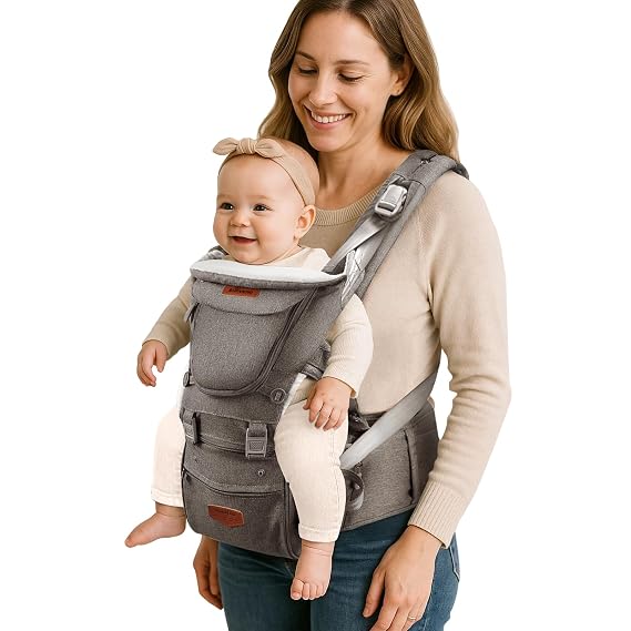 SUNVENO Baby Carrier with Hip Seat,Hip Seat Carrier for Babies & Toddlers,Waist & Back Support,Ergonomic 3-in-1 Design,Supports Up to 40 lbs,Grey